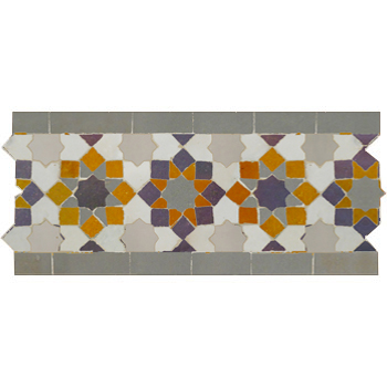 Mosaic House Moroccan tile Tarceeh 1-25-27-9-8 White,   Ochre,   Purple,   Light Gray,   Dark Gray,    solid zellige, mosaic, zellij, border, glaze, traditional, intricate, stars, star 